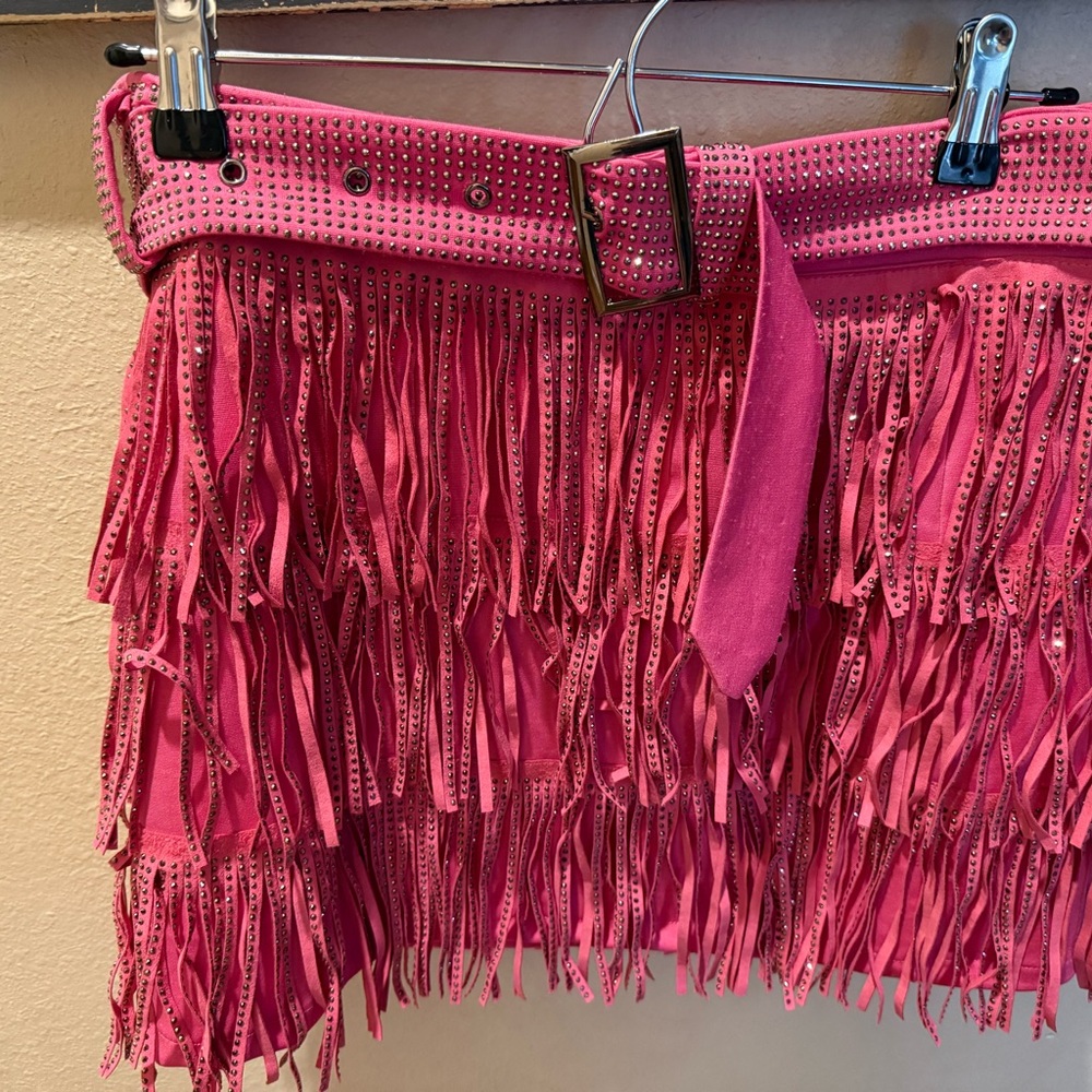 pink ruffled fringe skirt